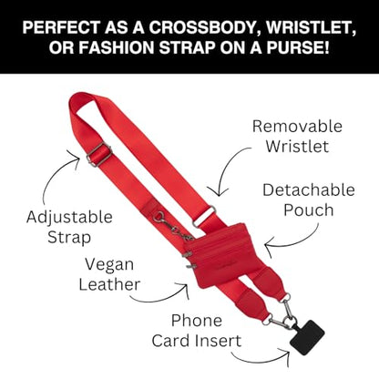 Save the Girls Clip & Go Phone Lanyard Crossbody Strap with Wallet, Red - color: Red Strap