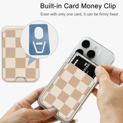 uCOLOR Upgraded Magnetic Cell Phone Wallet Card Holder-Compatible with Mag Safe for iPhone 17/16/15/14/13/12 Series, Leather Magnetic Phone Wallet (checkered) - color: Brown Checkered
