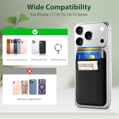 takyu Wallet Compatible with Magsafe, Stretchy Fabric 2600Gs Secure Magnetic Strength Minimalist Wallet Phone Credit Card Holder Compatible with iPhone 17 16 15 14 13 12 Magnet Case Black - color: Black
