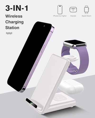 Wireless Charging Station,3 in 1 Charging Stand for Apple Multiple Devices - color: White