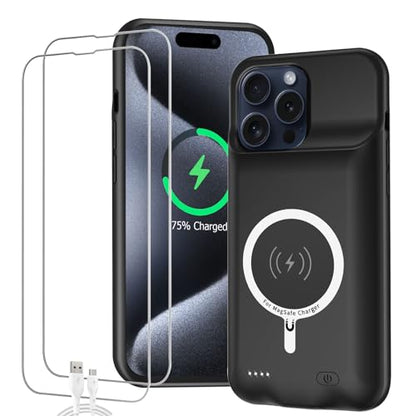 Battery Case for iPhone 15 Pro, Full Encircle 10000mAh High Capacity Rechargeable Portable Charger Case Extended Battery Pack for iPhone 15 Pro (6.1 inch) Wireless Charging Cover with Carplay-Black - size: iPhone 15 Pro (6.1 inch)