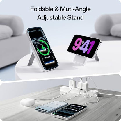 iWALK Qi2 Certified 15W Magnetic Wireless Power Bank, 10000mAh Fast Charging Portable Charger with Adjustable Stand and LED Display, Compatible with iPhone 18/17/16/15/14/13/12 - color: white