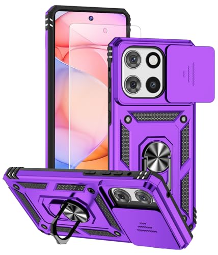 Case for Motorola Moto G Stylus 2025/2026 Case 5G with Tempered Glass Screen Protector, Built in Camera Lens Cover and Ring Holder Kickstand, Soft TPU Hard Back Phone Cover (Kickstand-Violet) - color: Kickstand-Violet, size: Moto G Stylus 2025/2026