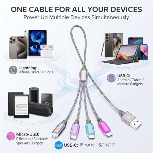 4 in 1 Multi Charging Cable 4ft 2 Pack,Braided MFi Certified Charger Cable - color: Multicolor-4ft-2Pack