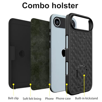 for iPhone Air Stand Case, Belt Clip Holster Screen Protector-Black | Camera Lens Protector, Swivel Kickstand Holder, Slim Shell Pouch Full Body Protective, Rugged Shockproof Cell Phone Cover - size: iPhone Air
