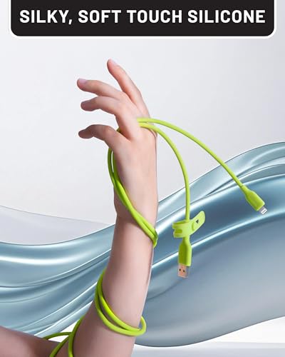 Silicone USB A to Lightning Cable 6FT, MFi Certified Cord, Green - color: A to L Silicone Green