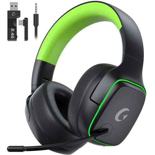 Gvyugke 2.4GHz Wireless Gaming Headsets for PS5, PS4, PC, Black Green - color: Black Green