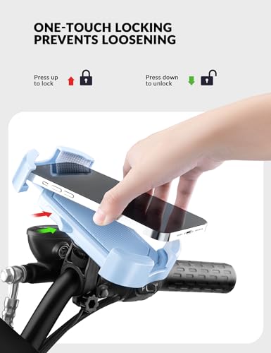 ROCKBROS Bike Phone Holder Security Lock Shockproof Bicycle Phone Mount - color: Handlebar Mount Blue