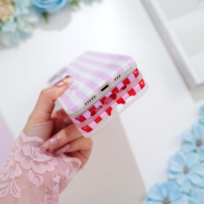 Striped case for iPhone 13/14 Pink/White | Aesthetic Striped，Full Protection Soft TPU，will not peel, fade or rub off ，Kawaii Cute Phone Case for Women Girls - color: Imd Striped Pink/White
