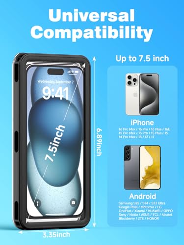 APRUT Waterproof Phone Pouch Case 7.5", 2025 Upgraded IPX8 Waterproof Phone Case for Snorkeling, Universal Fit for iPhone 16 Pro Max 15 14 13, Galaxy S25, Beach Vacation Essentials (Black) - color: Black-90% Pick