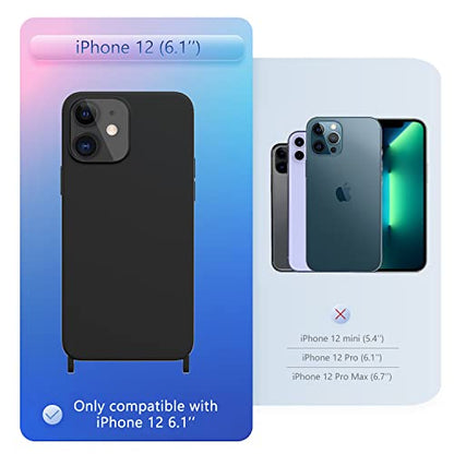 Compatible with iPhone 12 Case with Lanyard Crossbody iPhone Case with Strap Adjustable Shockproof Drop Protection Silicone Phone Cover for iPhone 12 6.1’’ Black - color: Black, size: iPhone 12