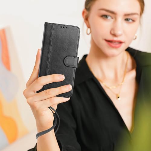 for Galaxy A17 5G Phone Case Wallet and Wrist Strap (Black) | Card Holder Slots, PU Leather, Flip Cover, Magnetic Closure, Kickstand, Folio Protective, for Samsung A17 Case - color: Black