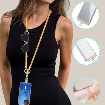 Crystal Phone Lanyard Crossbody and Wrist Strap Lanyard Rhinestone Anti-Theft Phone Strap Phone Neck Strap for Women - color: Orange