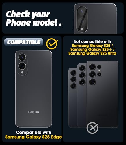 Orzero (3 Pack) Camera Lens Protector Compatible for Samsung Galaxy S25 Edge, Protector de Cámera Tempered Glass 9H Precise Camera Cutouts Anti-Scratch Does Not Affect Night Shots and Flash - size: Samsung Galaxy S25 Edge