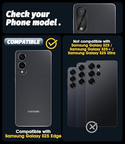 Orzero (3 Pack) Camera Lens Protector Compatible for Samsung Galaxy S25 Edge, Protector de Cámera Tempered Glass 9H Precise Camera Cutouts Anti-Scratch Does Not Affect Night Shots and Flash - size: Samsung Galaxy S25 Edge