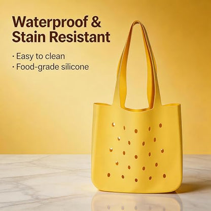 Silicone Beach Bag, Waterproof Large Tote Bag for Women, Charm Compatible Bag - color: Yellow