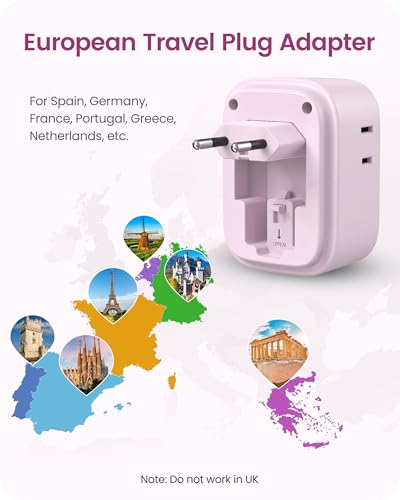 LENCENT European Travel Plug Adapter US to Europe Type-C Foldable Plug - style: Type C-17.5W-Most of Europe-Pink