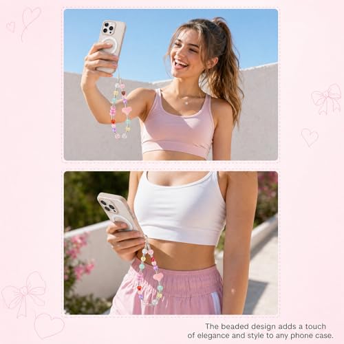 Pink Beaded Phone Wrist Straps, Y2K Phone Case Charms Camera Charm Strap, Lanyard Keychain Wristlet Aesthetic Cellphone Charm - style: Pastel Dream Pearl Garden