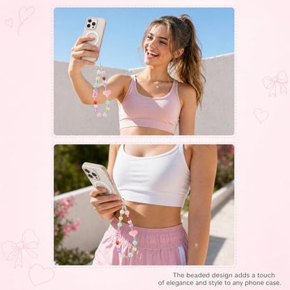 Pink Beaded Phone Wrist Straps, Y2K Phone Case Charms Camera Charm Strap, Lanyard Keychain Wristlet Aesthetic Cellphone Charm - style: Pastel Dream Pearl Garden