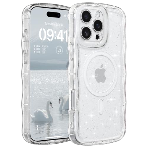 FABSPARK Glitter Case for iPhone 13 Pro,Fit for MagSafe,Clear | Magnetic Curly Wavy Frame | Sparkly Bling Glitter | Transparent Clear Acrylic Hard PC for iPhone 13 Pro,Clear - color: Glitter Clear, size: for iPhone 13 Pro
