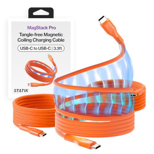 Statik MagStack Pro USB C to USB C Coiling Magnetic Charging Cable,100W - color: Orange, size: 3ft (3 Pack), style: USB-C to USB-C