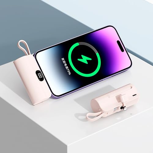 Mini Power Bank,Capsule Power Phone Charger 5500mAh,Portable Charger with Dual USB-C Ports for iPhone 17/16/15/15 plus/15 pro/15 pro Max/Android Phone/Samsung/Moto/LG etc (Pink) - color: Pink