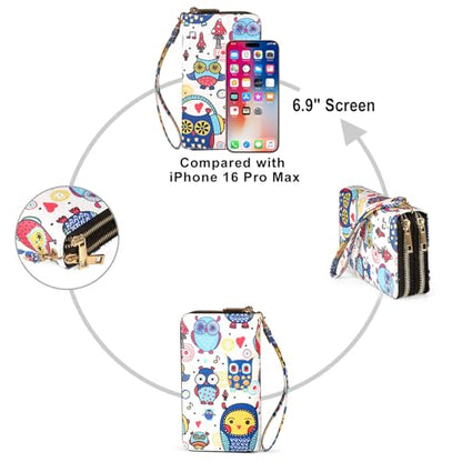 Cellphone Wallet for Women with Wrist Strap, RFID Blocking Credit Card Holder Large Size Clutch Purse, Owl - color: Owl