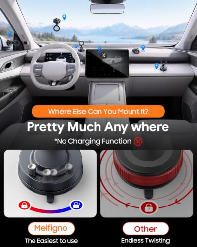 Meifigno for Magsafe Car Mount, [Metal Alloy Arm] Strongest Vacuum Suction & Magnetic Phone Holders for Your Car, Adjustable Car Phone Mount, Car Accessories for iPhone 17 16 15 14 13 12& Android