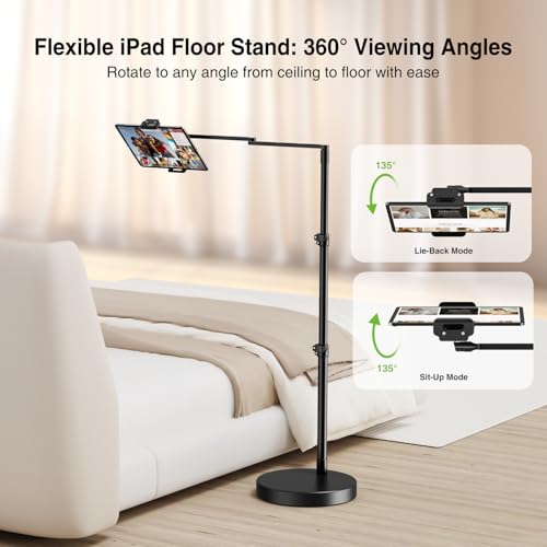 elitehood Adjustable Tablet Floor Stand, Aluminum iPad Stand for Bed - style: Side-Clamp Tablet Holder