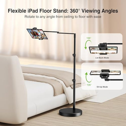 elitehood Adjustable Tablet Floor Stand, Aluminum iPad Stand for Bed - style: Side-Clamp Tablet Holder
