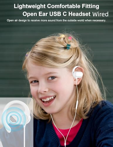 AHFYCIH Open Ear USB C Headphones Wired Earbuds Earphone with Over Ear Hook - color: White