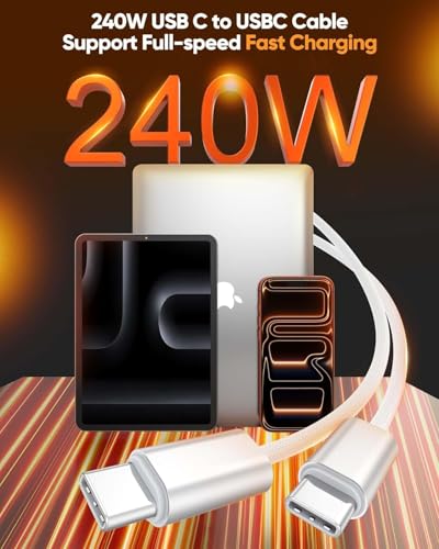 240W USB C Fast Charge & Data Cable 3 FT 2Pack for iPhone 15/16/17 Braided - color: Silvery, size: 3FT