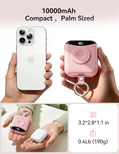 Portable Charger 10000mAh 22.5W Power Bank Built-in 2 Cables Keychain | Charge 5 Devices, TSA approved, Travel Fast Charging Battery Pack for iPhone Samsung Google Android & iWatch Charger, Pink - color: Pink