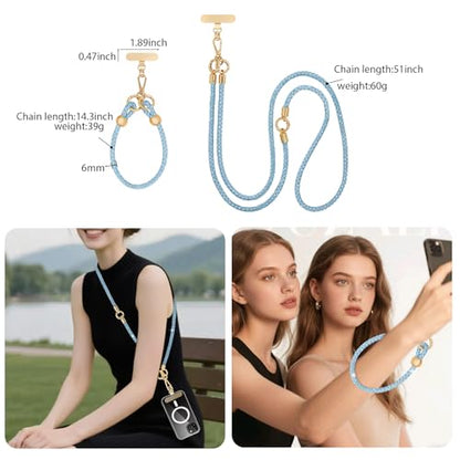 Crystal Phone Lanyard Crossbody and Wrist Strap Lanyard Rhinestone Anti-Theft Phone Strap Phone Neck Strap for Women - color: Sky Blue