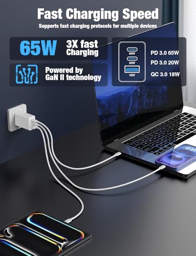 Hzevn 2Pack 85W USB C Wall Charger Block, 3-Port 100W USB C Charging Adapter,Multi Super Fast Charging Power Plug Cube for MacBook Pro/Air,i-Pad Pro,i-Phone 16/15, Galaxy S25，White and Black - color: Black+White