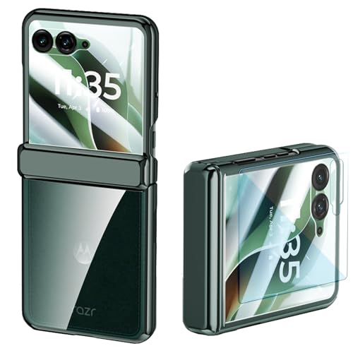 for Motorola Razr Ultra 2025/2026 Clear Case with Screen Protector & Hinge Protection, Transparent Electroplated Frame Slim Anti-Yellowing Shockproof Cover for Motorola Razr Ultra 2025/2026 (Green) - color: Green