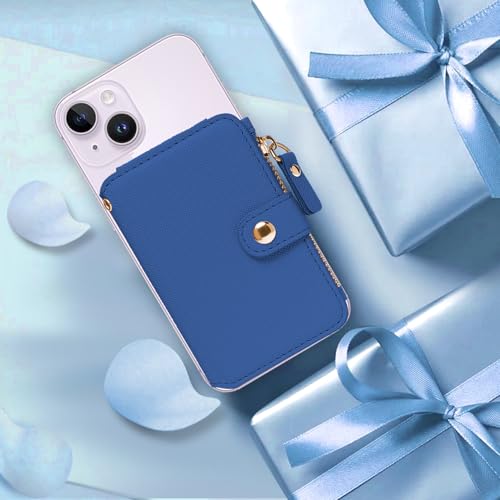 M-Plateau Phone Wallet Stick On with Attachable Sticker | Credit Card Holder for Women Phone case Stick on Attachable Credit Card Holder for Phone (Compatible with Most Smartphones) - color: Dark Blue