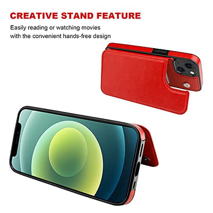 ONETOP for iPhone 13 Wallet Case with Card Holder,Red | Kickstand,ID/Cash Holder,Case Wallet with Card Slots,Double Magnetic Clasp,Durable PU Leather Shockproof Cover for Women Men - color: Red