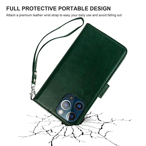 Bocasal Detachable Wallet Case Card Holder for iPhone 13 Pro, Green - color: Green