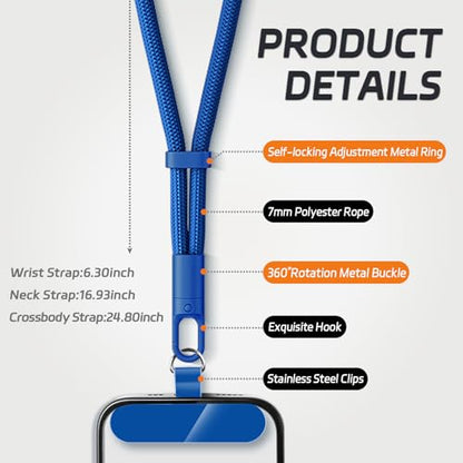 KITANIS 2 Pack Phone Lanyard,2×Phone Wrist Strap,4×Tether Tabs,Universal Cell Phone Multifuctional Patch Polyester Lanyards,Cell Phone Hand Strap for Women and Men(blue+yellow) - color: Blue+yellow, size: 6.3''Wrist Strap