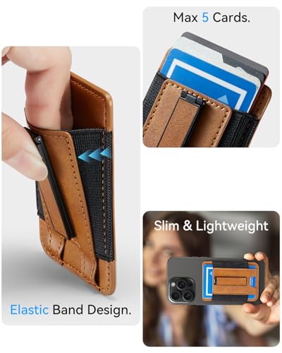 Phone Card Holder Wallet with Stand, Hold 6 Card for iPhone Andriod - color: LiBrown