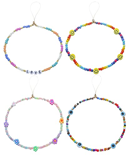 6PCS Beaded Phone Charms Strap Fruit Star Faux Pearl Rainbow Beads Phone Chains Beaded Lanyard for Camera Key Wallet Valentines Day Gifts for Her Women - style: Style6-1