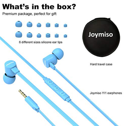 Joymiso Wired Earbuds for School Kids Women Small Ears w Mic and Case, Blue - color: Blue