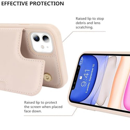 iCoverCase Compatible with iPhone 11 Case with Card Holder, Wallet Phone Case for Women Men RFID Blocking PU Leather Protective Case 6.1 Inch (Beige) - color: Beige