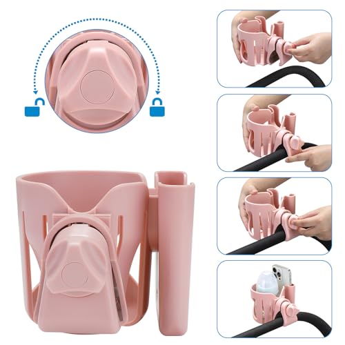 Accmor Stroller Cup Holder, Cup Holder for Walker Bike Wheelchair - color: Cup Phone Holder-Pink