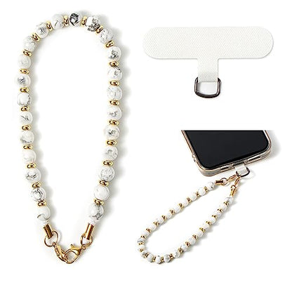 Phone Charm with Beaded Marble, Cell Phone Lanyard with Tether Tab, Phone Chain Strap, Hands-Free Wrist Strap, Phone Strap for Women Compatible with iPhone 14 Pro Max/ 13 Pro Max/ 12 Pro Max(White) - color: White Marble