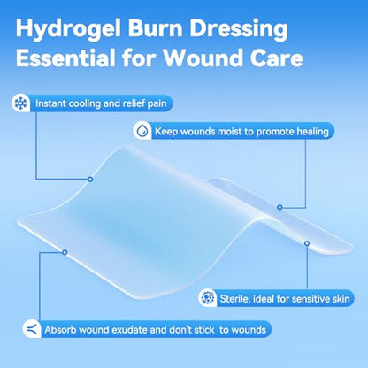 Dimora Hydrogel Burn and Wound Dressing 4" x 4" - Hydrogel Nipple Pads Instant Cooling Relief for Minor Burns & Wounds, Soothing Moist Burn Pads for 1st-2nd Degree Burns, Cuts, Abrasions, (10 Count) - size: 4" x 4" (10 Count)