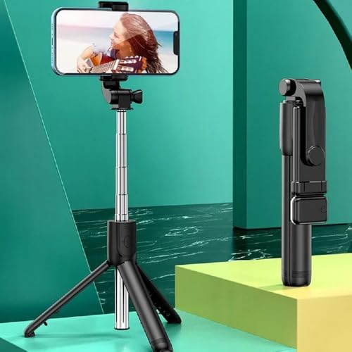 PINHEN Phone Tripod & Selfie Stick,3 in 1 Extendable 360° Rotation Tripod Stand with Detachable Wireless Remote Portable Smart Phone Holder Compatible with iPhone Android Sansung - color: Black