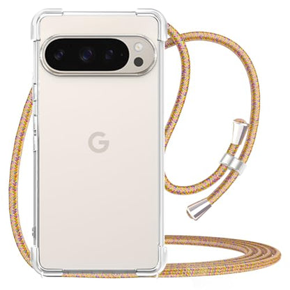 for Google Pixel 9 Pro Lanyard Case Clear Adjustable Neck Shoulder Crossbody Strap Mobile Cover Transparent Durable Soft Cover Women Shockproof Protective Phone Case for Pixel 9 Pro - Rainbow - size: for Google Pixel 9 Pro