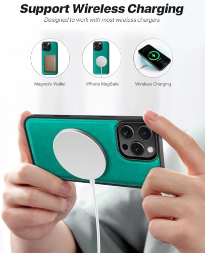 OCASE for iPhone 16 Pro Case Detachable Wallet Case with Card Holder, 2 in 1 Pu Leather Flip Folio with RFID Blocking Stand Wrist Strap Shockproof Phone Cover 6.3 Inch 2024, Blue Green | Removable magnetic case, with hand strap, wireless charging, card sl